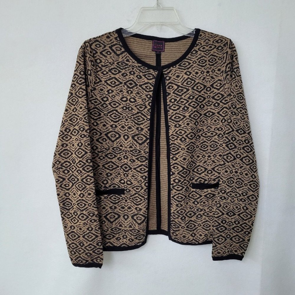 Colour Works Sweater Womens M Snap Closure Long Sleeve Diamond Print Cardigan